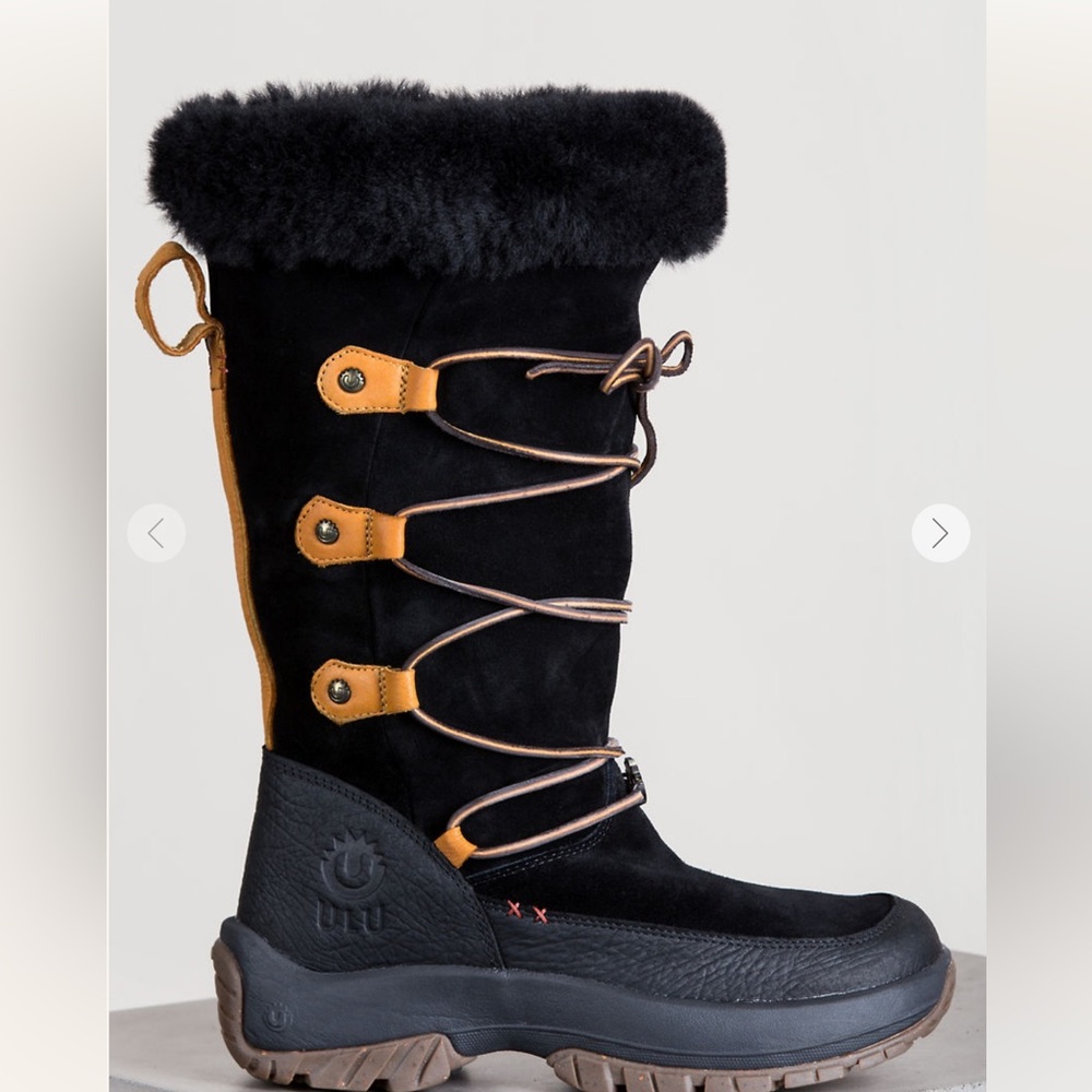 ULU Nanuq Black Suede Shearling Lined Winter Boots Size 6